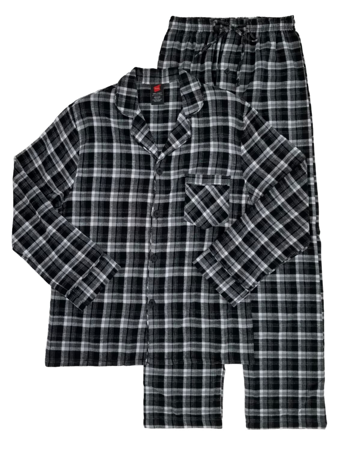 Hanes Men's 2pc Flannel Pajama Set Black Plaid 