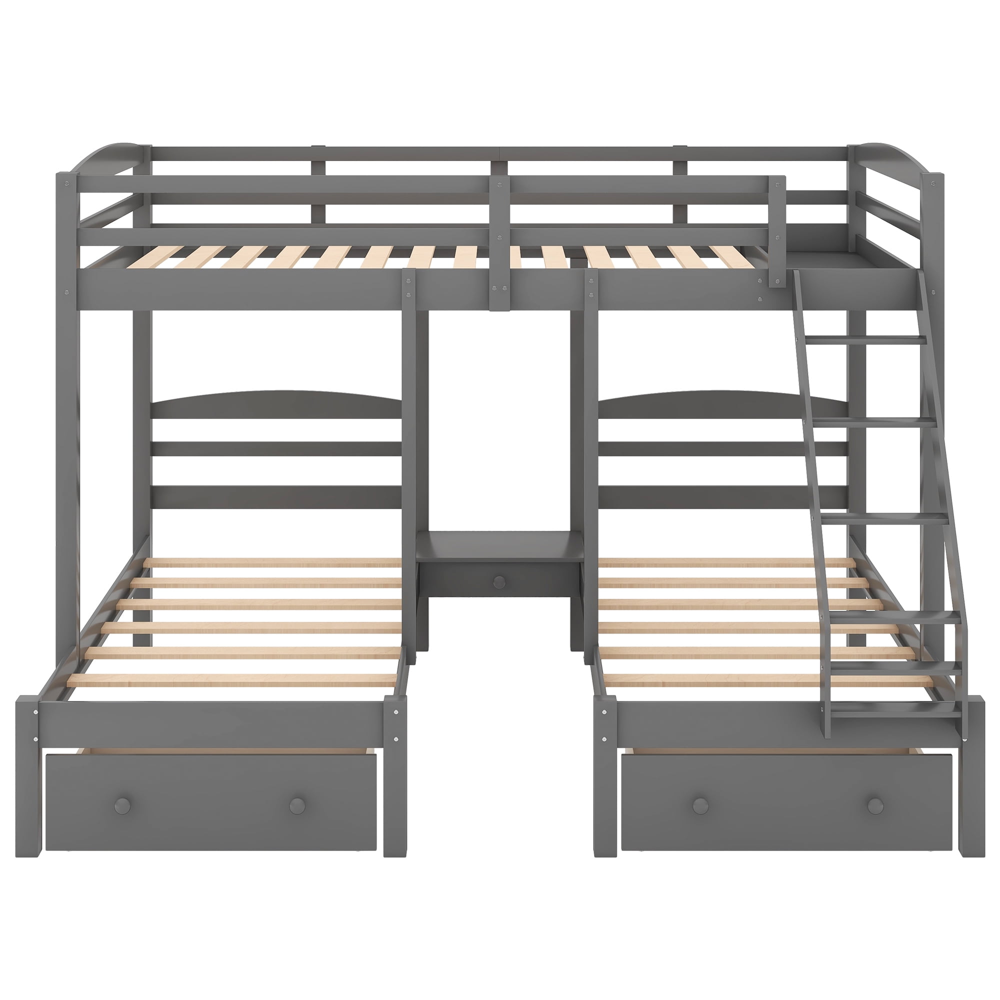 Euroco Wood Storage Bunk Bed, Full over Twin & Twin for Kids Teens Bedroom, 3-in-1 Bunk with 2 Drawers, Gray