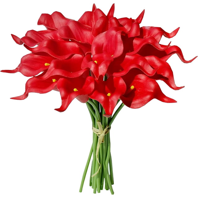 20 flores blancas puras de 13,4 pulgadas, flores de lirio de cala artificiales de seda para el hogar, la cocina y la boda TUNC Sencillez
