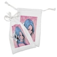 thumbnail image 2 of Aloha Fabric Pouch Set of 2, Hawaiian Luau Girl and Hibiscus in Surreal Comic Strip Pop Art Design, Drawstring Bag for Toiletries Masks and Favors, 9" x 6", Magenta Pale Pink and Blue, by Ambesonne, 2 of 2