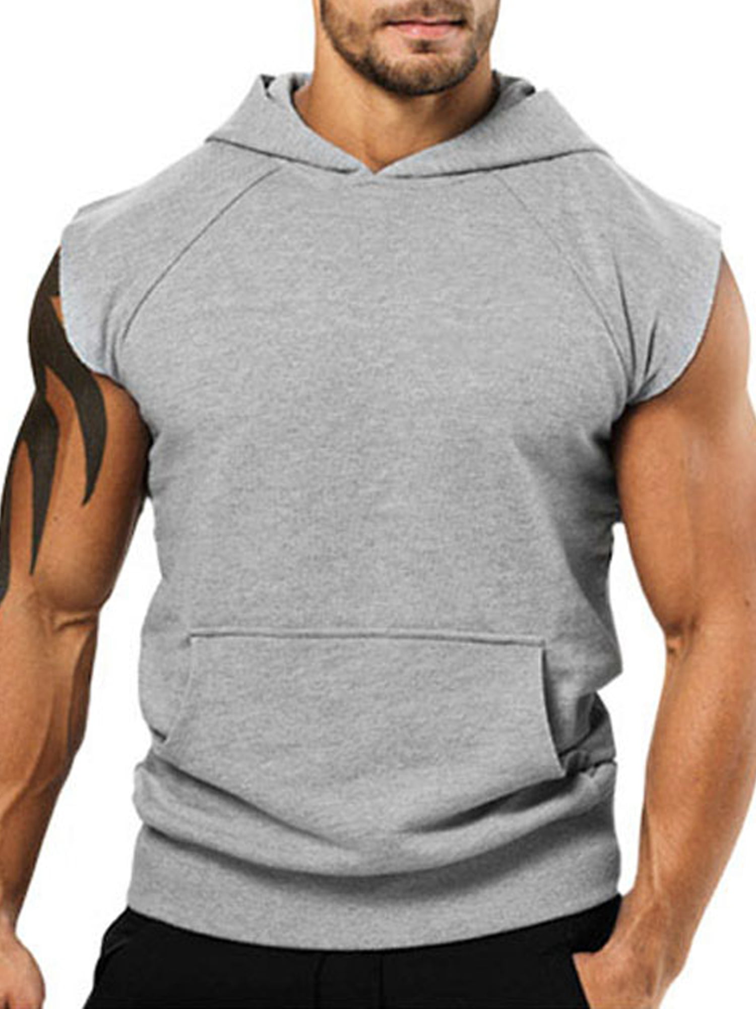 Mens Gym Sleeveless Top Vest Hoodie Bodybuilding Tank Top Muscle Hooded T-shirt 