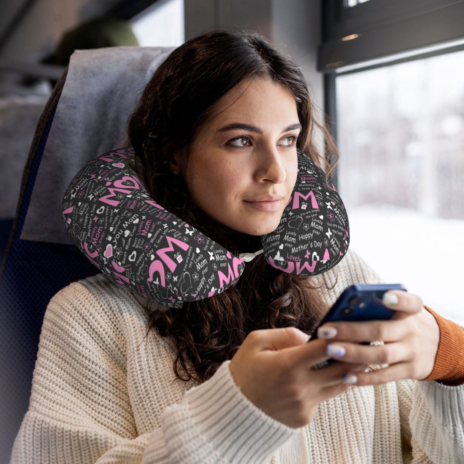 Xecao Lovely Mom Ever Print Memory Foam Cervical Neck Pillow Versatile U-Shaped Pillows for Home,Office,Camping,Travelling,Soft Washable Cover