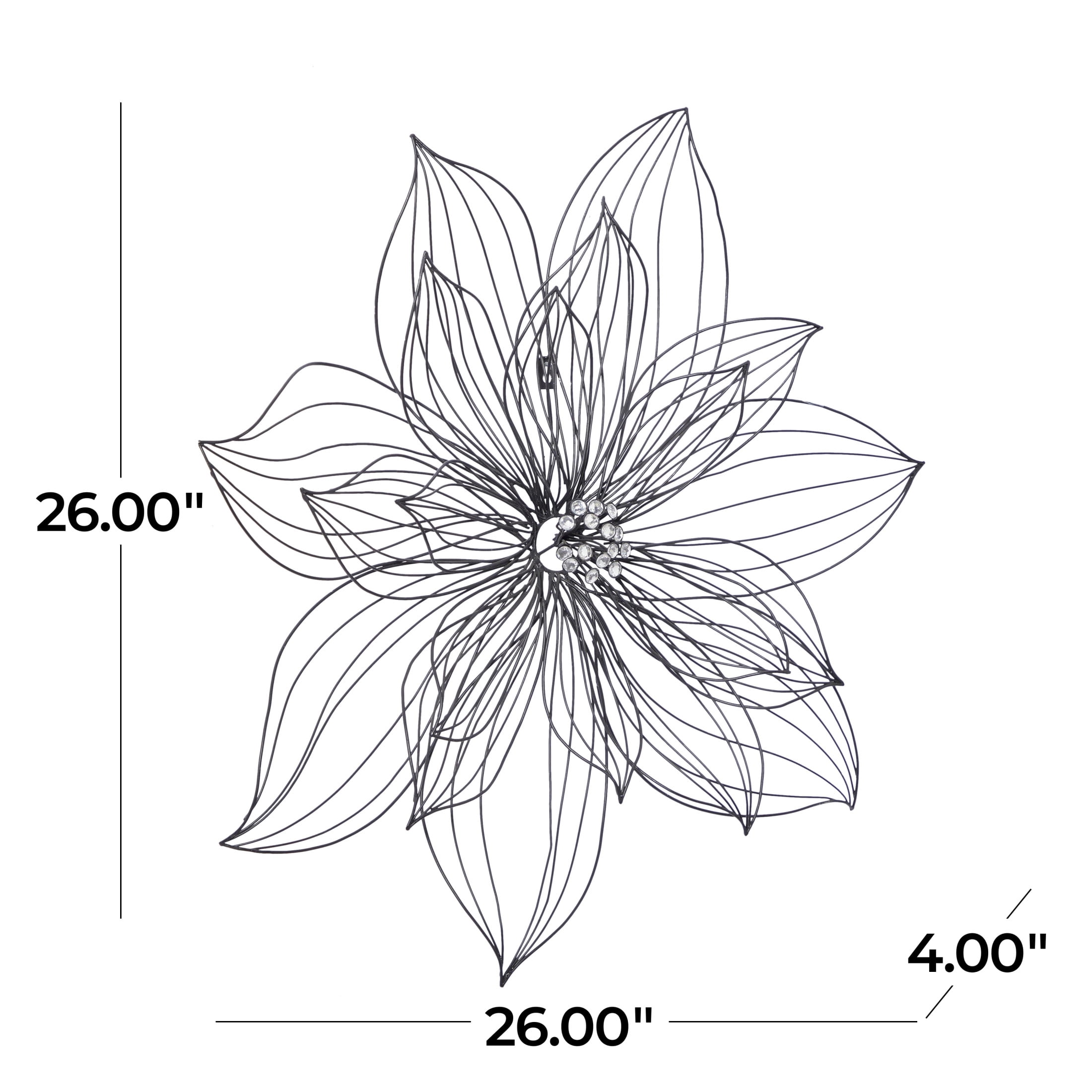 DecMode Modern Black Metal Hibiscus Flower Wall Décor with Crystal Embellshments, 26"W x 26"H