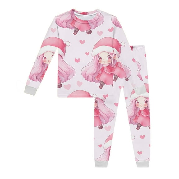 Toddler Girls Pajamas 5t Cartoon Prints Round Neck Long Sleeve 2 Piece Pajama Set Loose Girls Summer Pajamas,Pink,2-3 Years