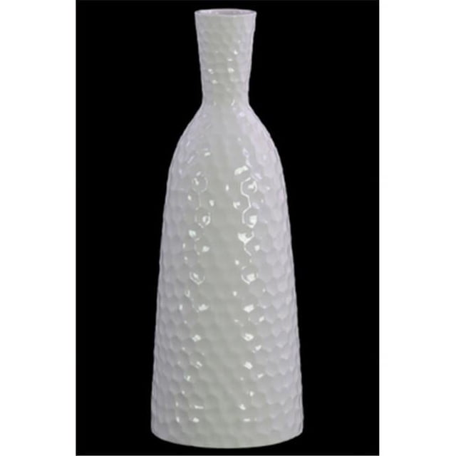 Urban Trends Collection 14921 Ceramic Round Vase with Trumpet Neck, Engraved Diamond Design Body & Flared Bottom, Gloss Finish - White