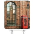 thumbnail image 2 of London Shower Curtain Retro Brown Brick Wall Red Telephone Booth Big Ben England Travel Rustic Vintage Street Fabric Bathroom Curtain with Hooks, 2 of 3