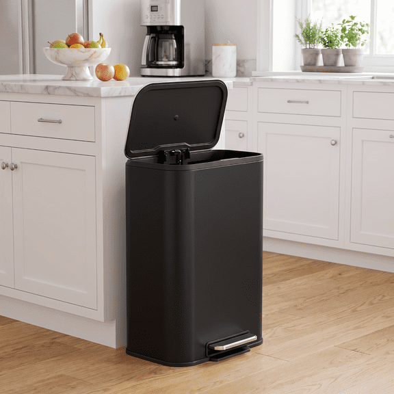 LAZY BUDDY 8 Gallon / 30 Liter Step Kitchen Trash Can with Soft-Close Lid & Inner Bucket, Stainless Steel