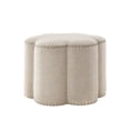 thumbnail image 3 of Rustic Manor Lavigne Linen Flower Shaped Ottoman with Nailhead Trim, Light Beige, 3 of 6
