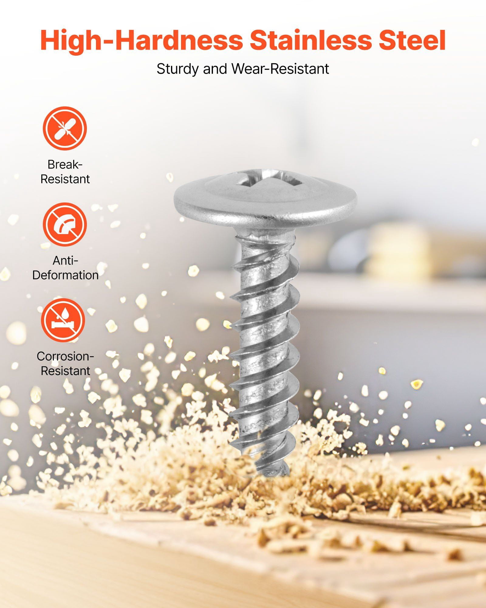 #8 x 3/4 Inch Self Drilling Screws for Drywall to Wood, 300PCS Stainless Steel Construction Fasteners with Flat Countersunk Head, Rust Resistant Self Tapping Screws for Home, DIY, and Industrial Use