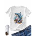 thumbnail image 4 of Women's T-Shirt Dolphin Starfish Short Sleeve Casual Tee Classic Crew Neck T Shirt for Women White, 3XL, 4 of 7
