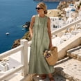 thumbnail image 3 of Xoenoiee Green Rose Flower Tree Leaf Print Women's Casual Cotton Linen Round Neck Sleeveless Maxi Dress, Summer Loose T-Shirt Dress with Pockets Flowy Boho Sundress for Beach Vacation, Size M, 3 of 7