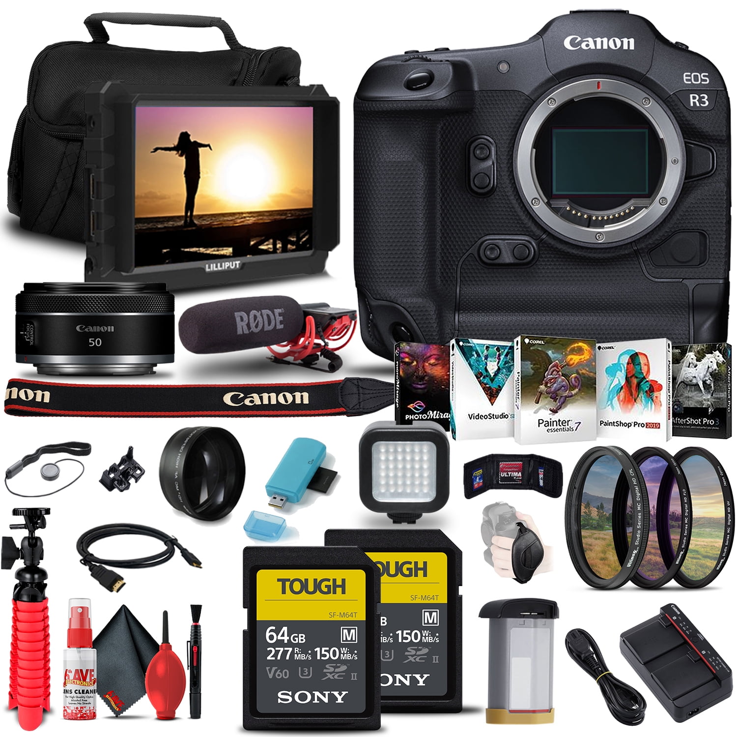 Canon EOS R3 Mirrorless Camera with RF 50mm f/1.8 STM Lens Full-Frame 6K RAW + Bundle (International Model)