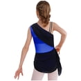 thumbnail image 2 of dPois Combinaison Asymétrique pour Filles Justaucorps de Danse Ballet Rythmique Froncé Patinage Bleu 16, 2 of 7