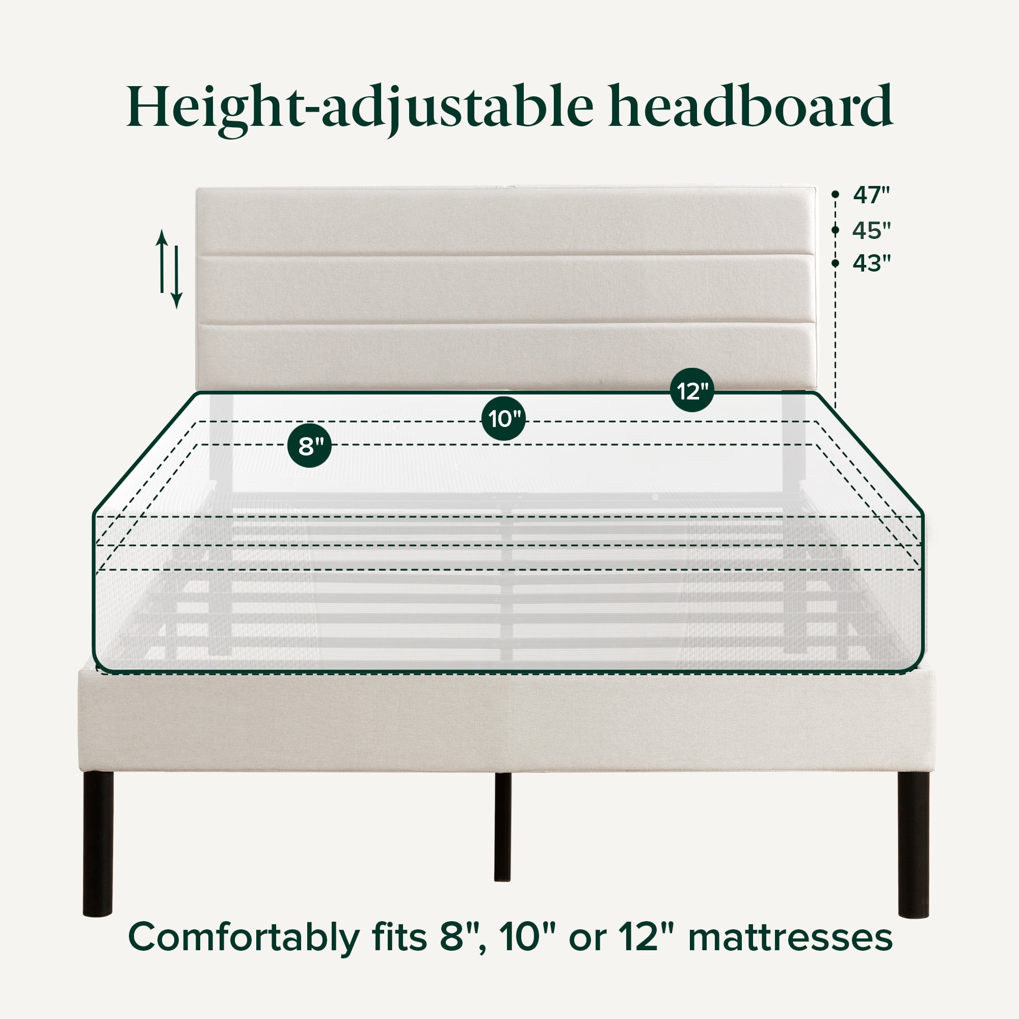 Mainstays Cream Platform Bed, King, Channel Stitching