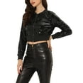 thumbnail image 3 of INSPIRE CHIC Women's Sequin Sparkle Zipper Cropped Bomber Jacket XS Black, 3 of 4