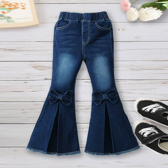 Cowsor Toddler Girl's High Waisted Bow Front Bell Bottom Jeans Flare Leg Denim Pants
