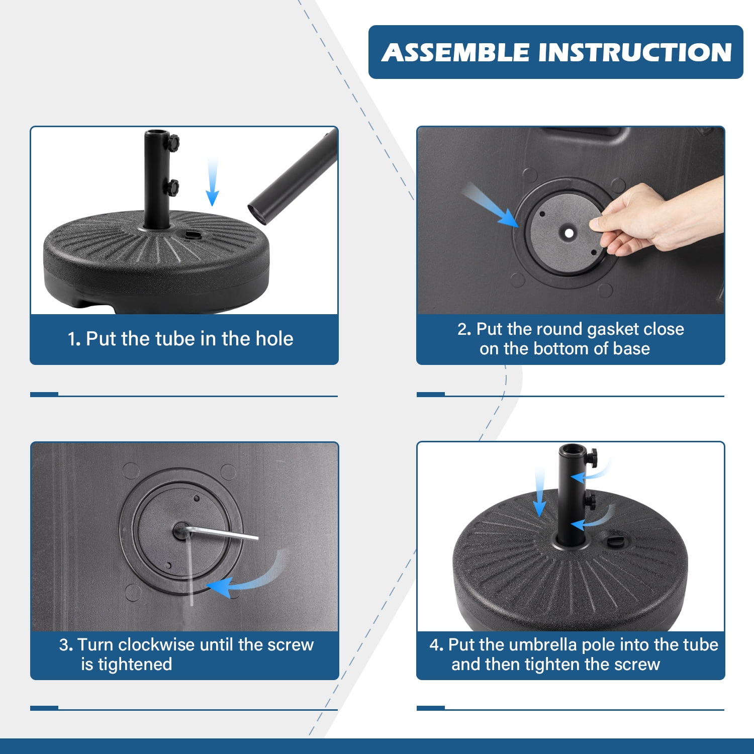 Autlaycil 48 lbs Round Umbrella Base Water Filled Patio Standing Outdoor Living Heavy Duty, Black