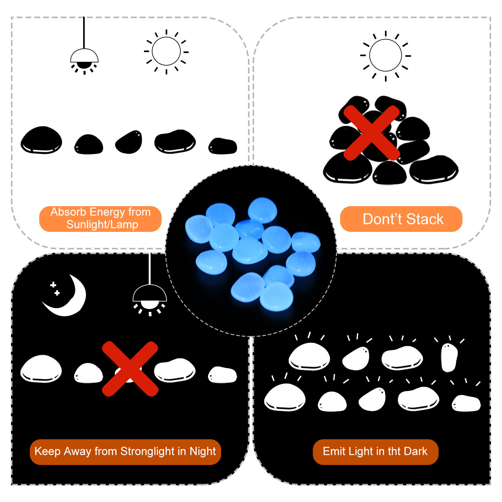 Unique Bargains Glow Rocks Luminous Stones Decor for Potted Plant and Fish Tank White