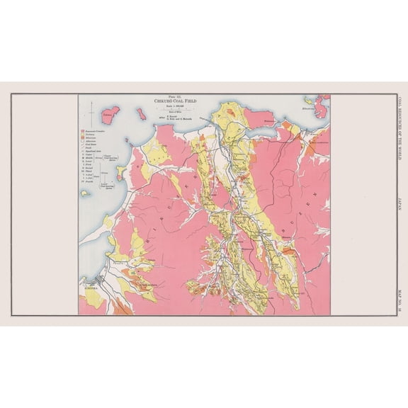 Historic Map - Chikuho Japan Coal Field - Kido 1913 - Vintage Wall Art