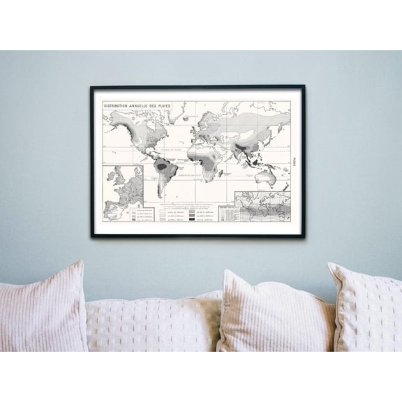 Vintage Map Rainfall Distribution World Map Wall Art Unframed Paper Print