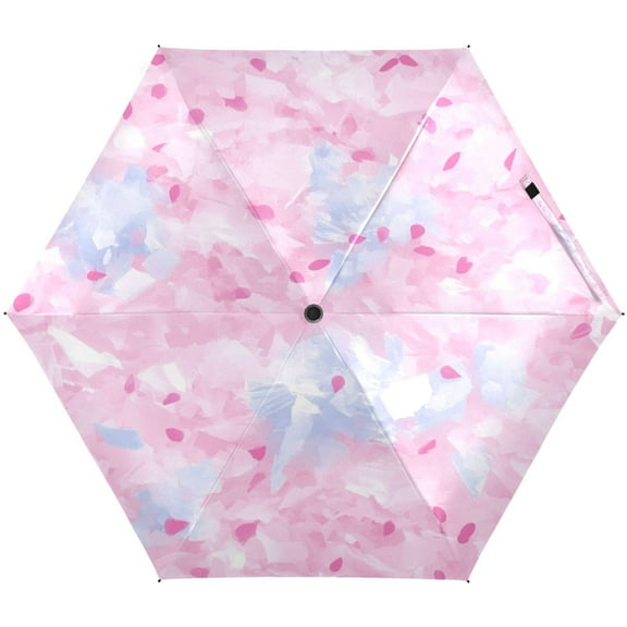 Pink Petal Pattern Umbrellas for Sun Auto Open Close UV50  Waterproof 5-Fold Compact Fiberglass Frame