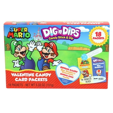 Frankford Super Mario Valentine Fruit Flavored Dig N Dips Friendship Exchange Candy, 18 Count