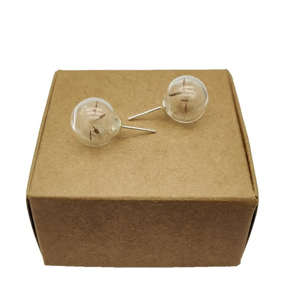 Cairui Design Dandelion Make a Wish Glass Ball 925 Sterling Silver Stud Earrings Handmade Women