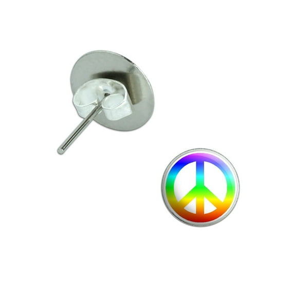 Peace Sign Rainbow Pierced Stud Earrings
