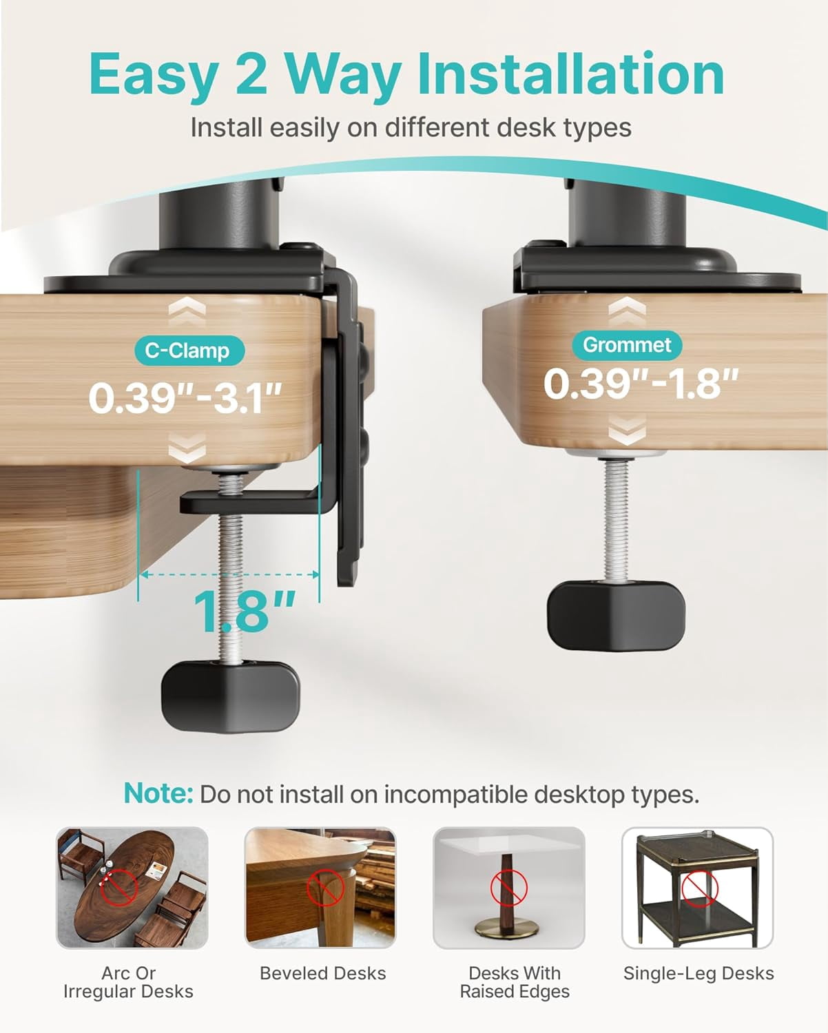 Vertical Dual Monitor Mount for 17–34 in Screens, Stacked Monitor Stand with 33.1 in Extra Tall Pole, Full Motion Height Adjustable Desk Mount, Holds up to 33 lb per Arm, 75/100 VESA, Clamp & Grommet