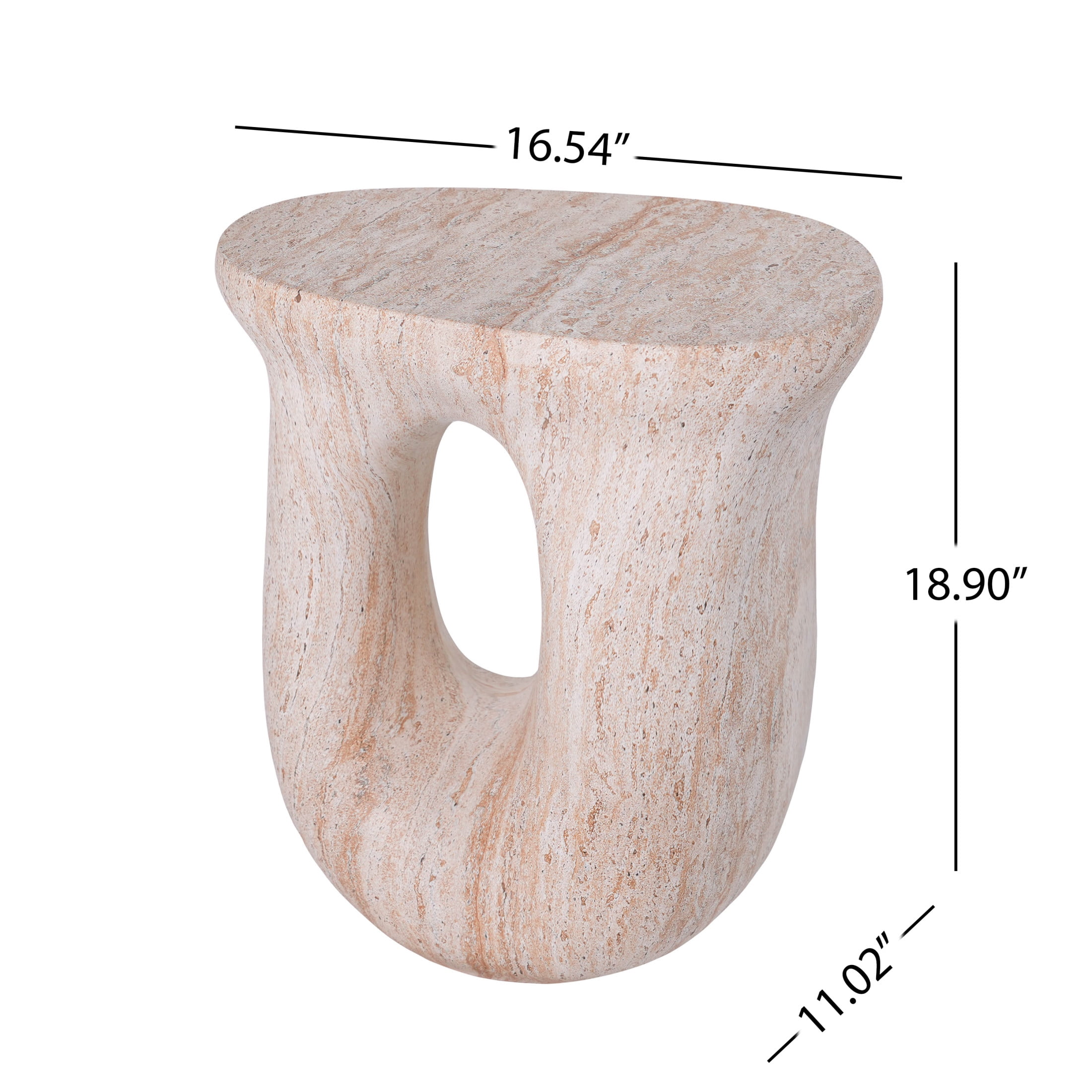 Christopher Knight Home 18.9" U-Shaped MGO Stone Marble Accent Side Table, Indoor Outdoor Use, Beige