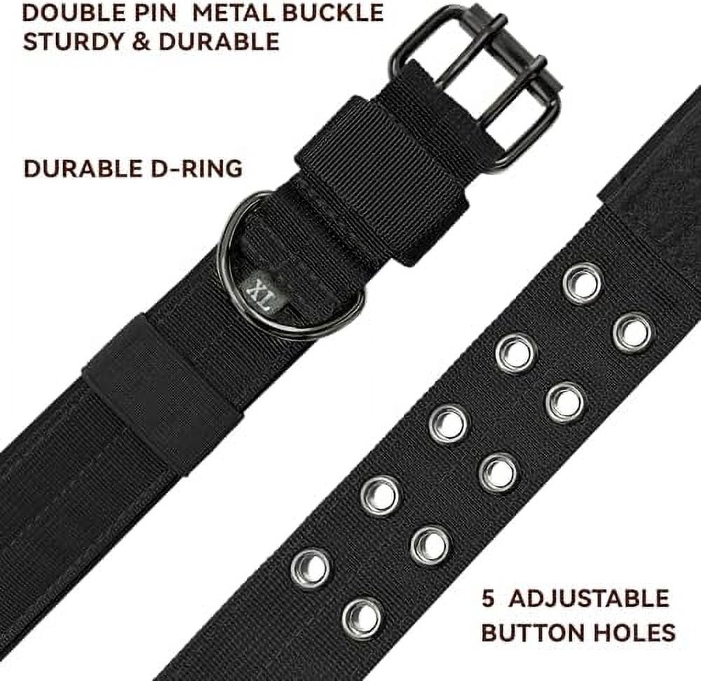 Heavy Duty Dog Collar for Large Dogs, Tactical Dog Collars with Metal Buckle & D Ring, 1.5" Width Thick Adjustable Nylon Collar for Medium Dogs, Black/M
