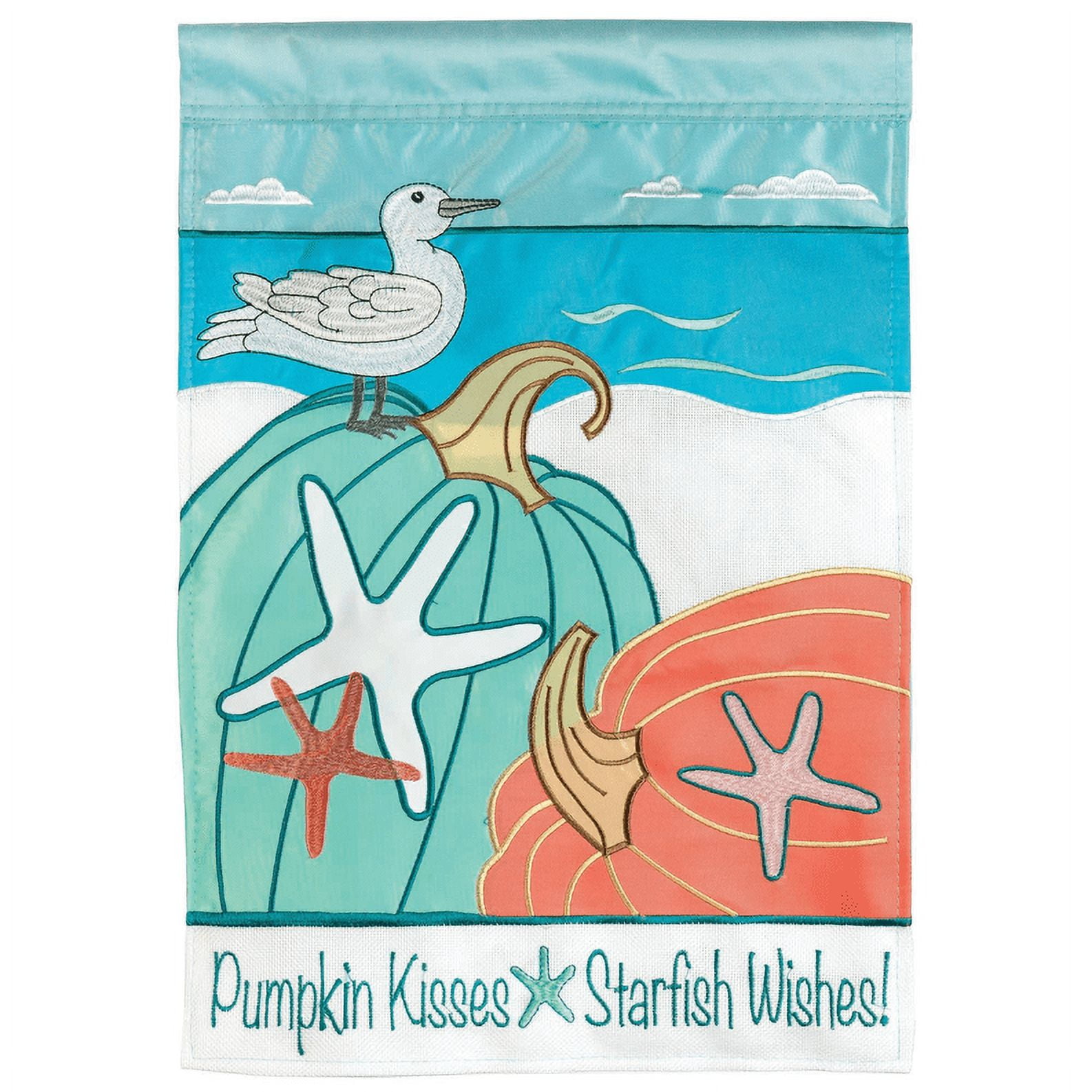 Magnolia Gardens M011457 13 x 18 in. Coastal Fall Pumpkins Double Applique Garden Flag