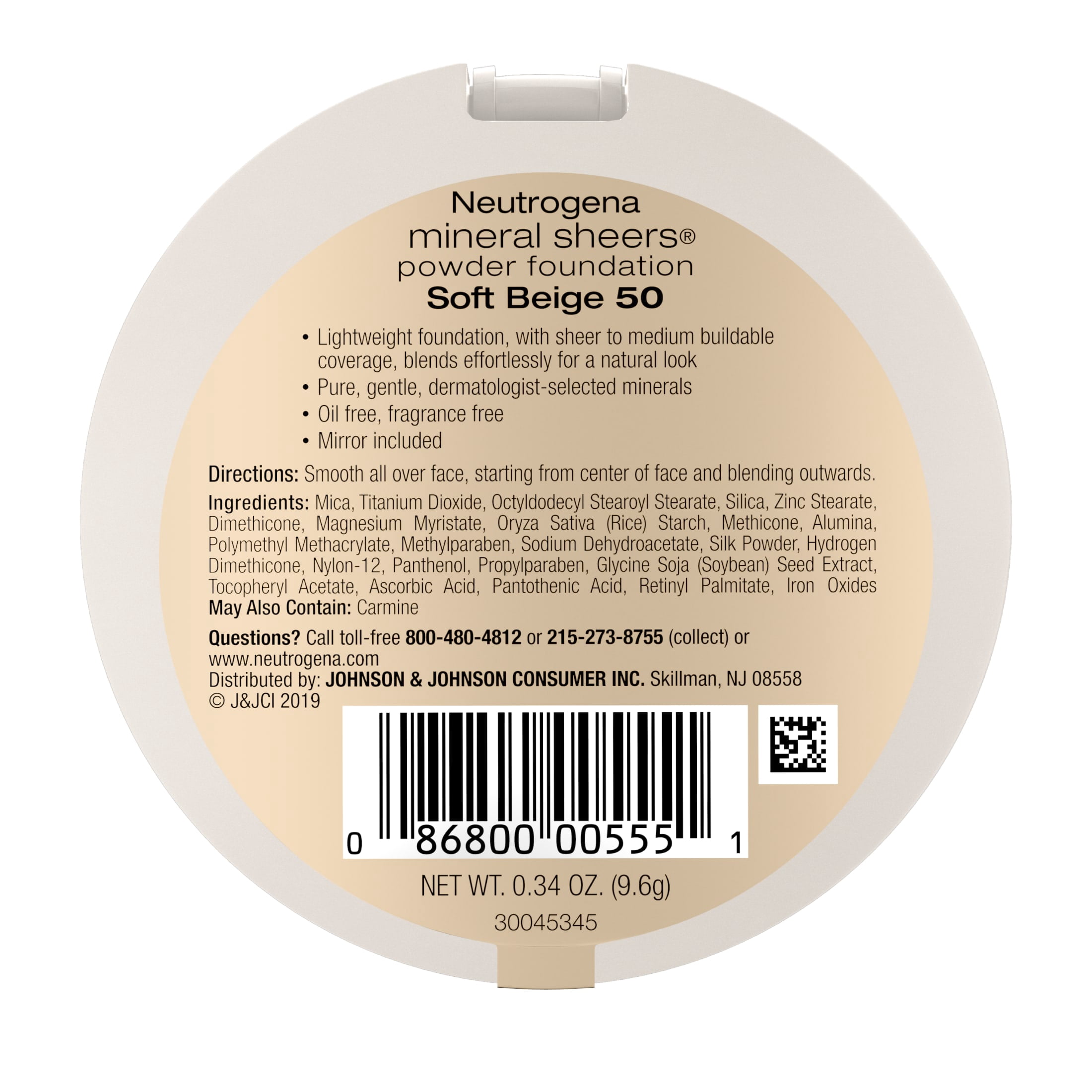 (2 pack) Neutrogena Mineral Sheers Powder Foundation, Soft Beige 50,.34 oz