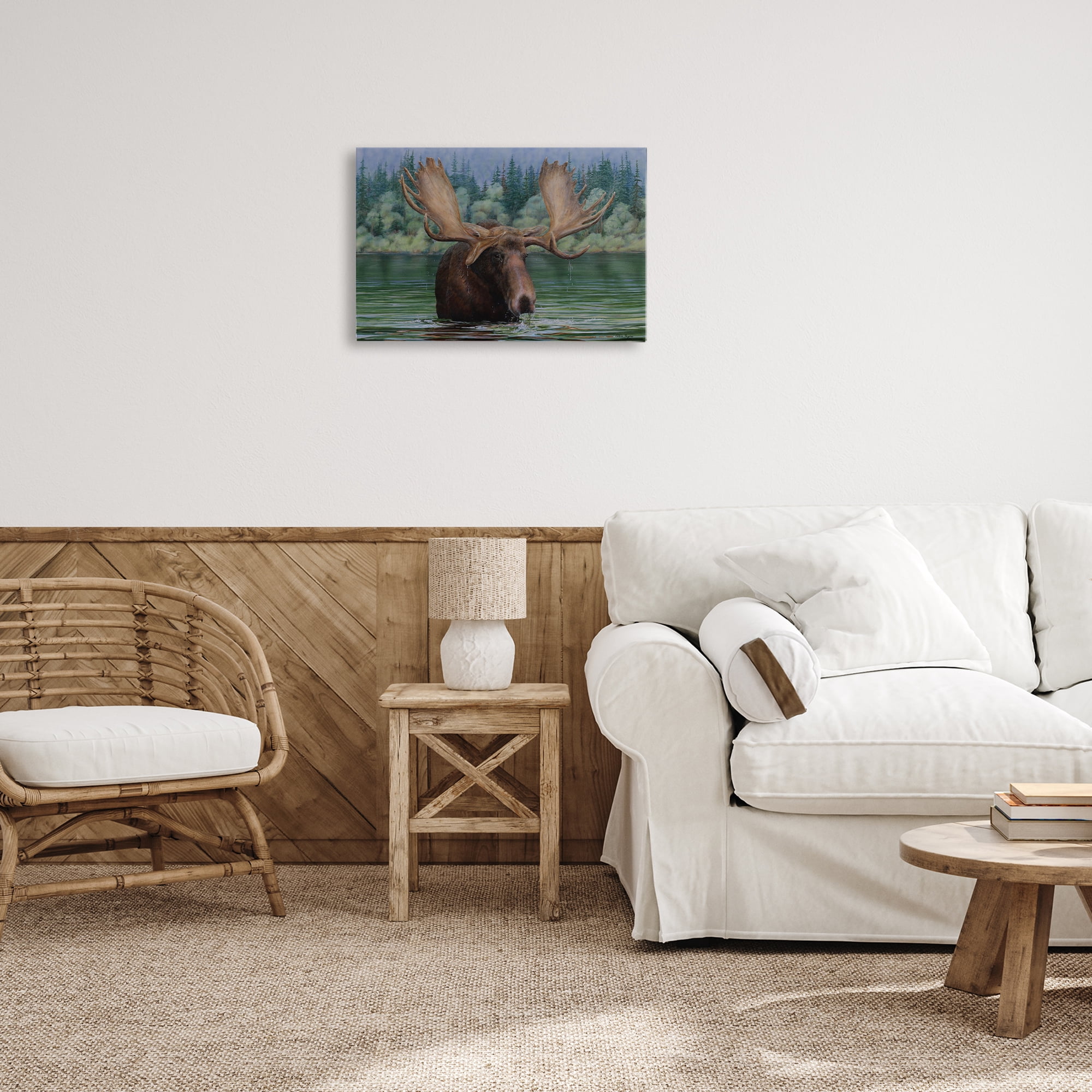 Stupell Industries Moose Swimming in Lake Animals Painting Wrapped Canvas Art Print Wall Art, 24 x 16