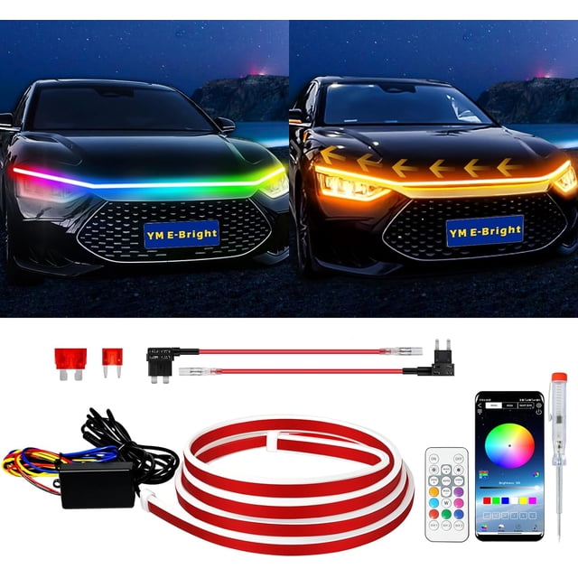 HAHDAXIA Led Hood Light Strip Exterior Car Led Strip Light Waterproof Headlight Flexible DRL Dynamic Scan Start Up Hoodbeam Kit (RGB, 2M(79 Inches))