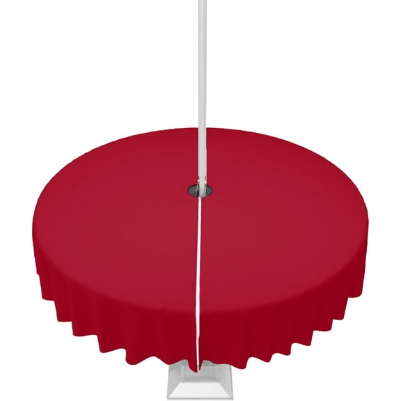 Outdoor Tablecloth Solid Red Color Round Patio Tablecloths 60 Inch, Waterproof Outside Table Cloths with Umbrella Hole and Zipper, Red Summer Table Cover for Outdoor Tables, Picnic,