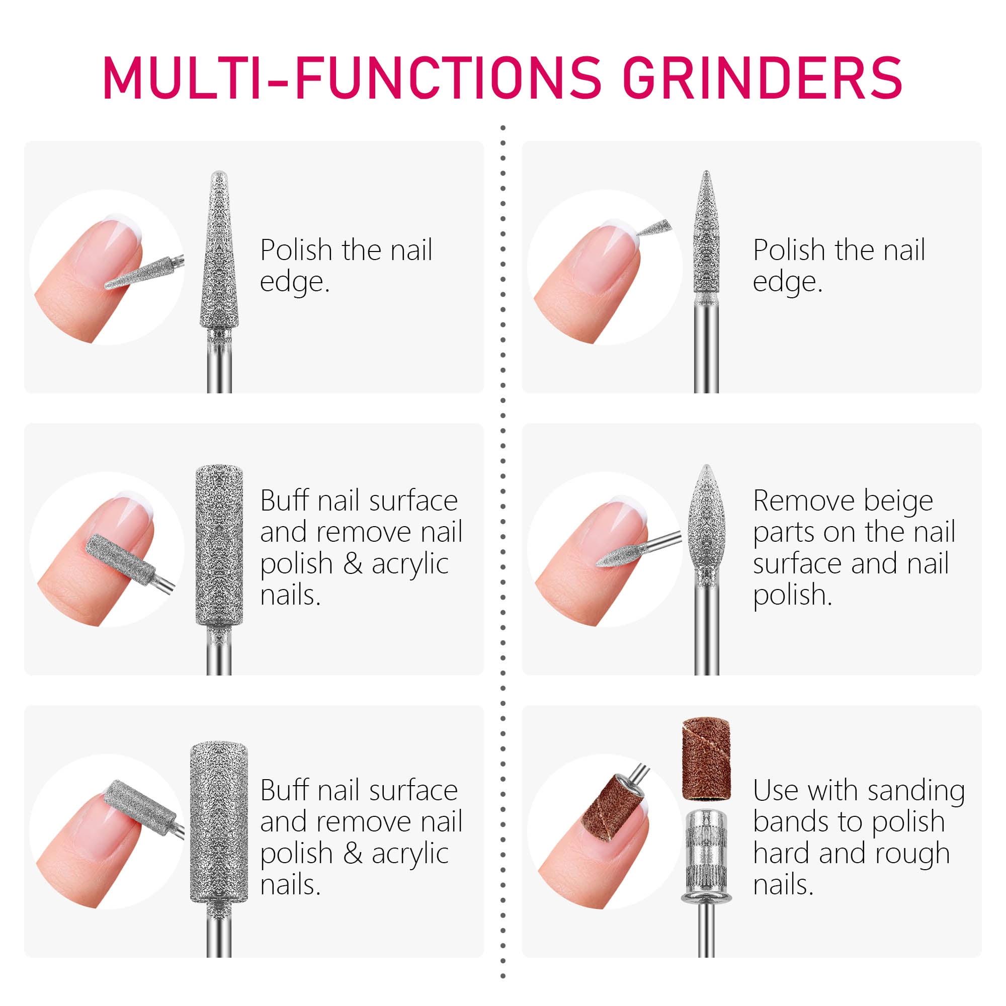 Pinkiou Electric Nail Drill Machine Nail Drill Kit 20000 RPM Portable Nail Drill for Acrylic Nails, 6 Acrylic Gel Remover Nail Tools, Nail Polishing Machine Pedicure Set