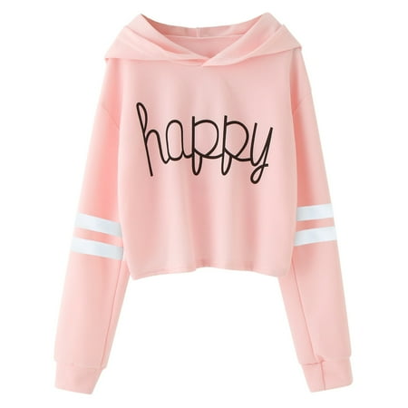 

Hoodies for Girls Casual Loose Full Sleeves Hooded Short Pullover Letter Print Striped Teen Crop Hoodies for Boys