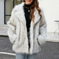 thumbnail image 2 of Penkiiy Women's Medium Lapel Faux fur Jacket Shaggy Coat Warm Outerwear Cardigan Faux Fur Coat Gray, 2 of 7