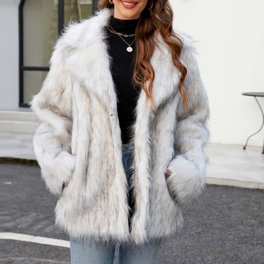 Manteau Court Femme Réversible Vintage - Blanc / Fausse Fourrure - Taille XS - Occasion Très Bon État