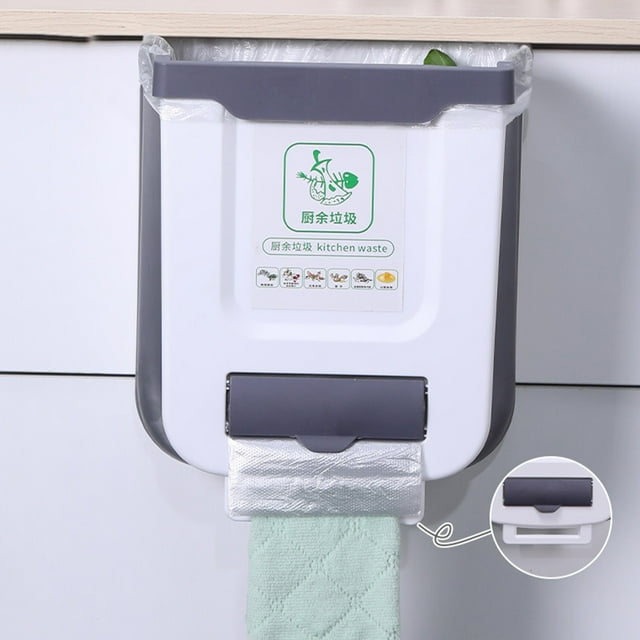 Papelera colgante plegable • Contenedor de basura de cocina montado en la pared • Compostera bajo el fregadero • Paquete blanco de 1