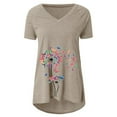 thumbnail image 5 of T-Shirt Col en V Manches Courtes Blouse Femme Imprimé Haut d'Été, Abricot, TG, 5 of 5