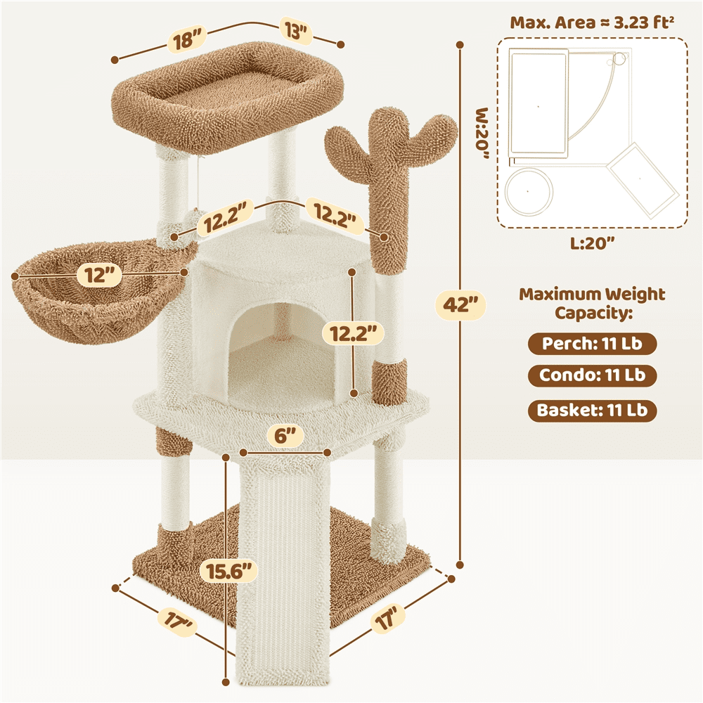 Renwick 42" Height Cactus Cat Tree with Scratching Posts and Platform, Beige/Brown