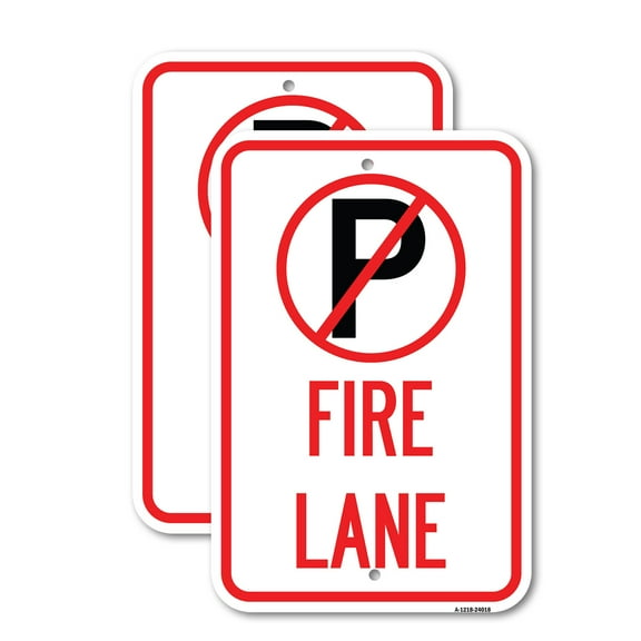 (2 Pack) Fire Lane (No Parking Symbol) | 18" X 24" Heavy-Gauge Aluminum Sign | Rust Free Aluminum, Weather Resistant, Waterproof, Fade Resistant, 2 Pre-drilled Holes
