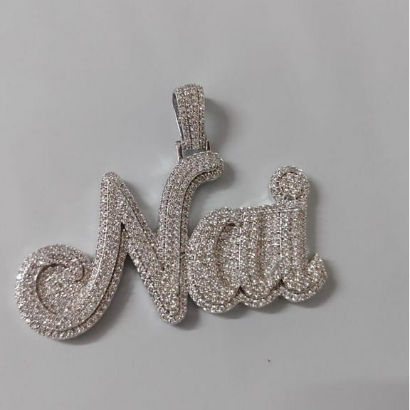 Custom Moissanite Name Pendant, 14K White Gold Plated, 2ct VVS Moissanite, Sterling Silver, Personalized Jewelry Gift for Men & Women