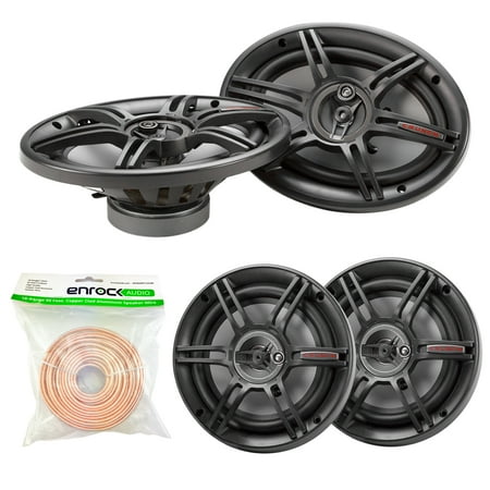 Car Speakers Bundle 2 Pairs Car Speaker Package of 2x Crunch CS653 6.5-Inch Full Range 3-Way Black Upgarde Audio Stereo Coaxial Speakers + 2x CS693 6x9-Inch Speaker Bundle Combo With Enrock 50 Foot 18 Gauge Speaker Wire ()