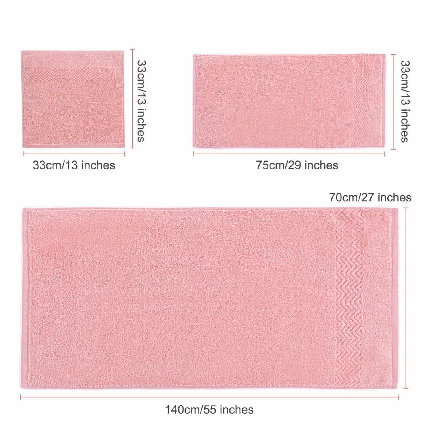 PiccoCasa Cotton 6 Pack Bath Towel Set Soft Absorbent Breathable Pink