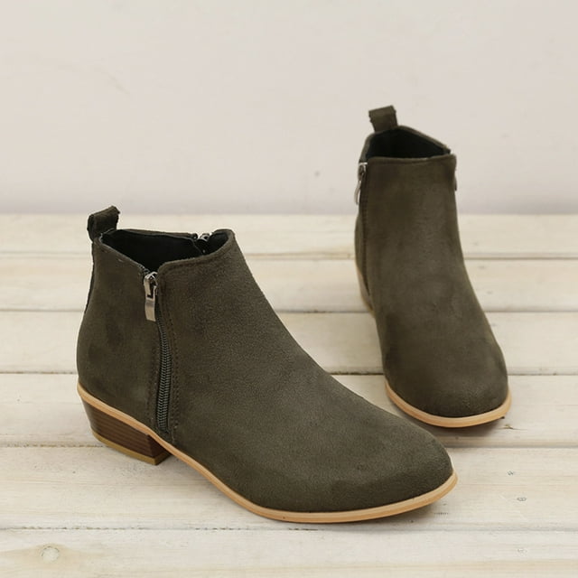 TIMIFIS Bottines à Talon Bas pour Femmes Chaussures d'Hiver Rétro Vintage Boucle Simple Fermeture Éclair Décontractée Bottes Courtes d'Automne Bout Rond Cadeaux de Noël pour Femmes