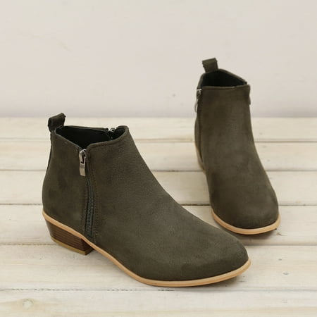 

YOTAMI Women s Shoe Ankle Boots Square Toe Low Heel Casual Female Fashion Solid Color Zip Shoes Autumn Army Green 4.5