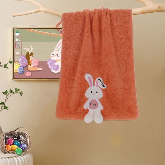 Btomtd Easter Bunny Washcloth for Household, Thickened Absorbent Face Towel and Hand Towel, Bathroom Towels for Spring, 1-Pack, Size 30" x 14", Orange
